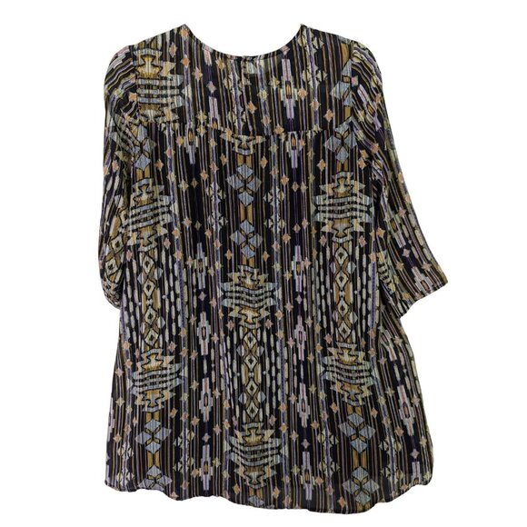 H&M Women size 4 Short Dress Aztec Pattern Flowy Pullover Western Long Sleeve - Picture 10 of 10